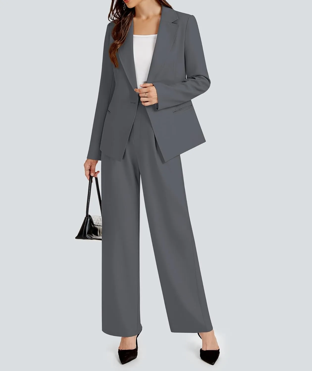 2 Piece Outfits for Women Business Casual Asymmetrical Blazer Jacket and Wide Leg Pants Matching Suit Sets