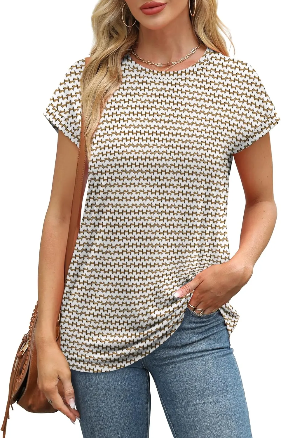 Alaroo Womens Summer Tops Short Sleeve Shirts Crew Neck Cute Trendy Tunic Blouses (S-3XL)
