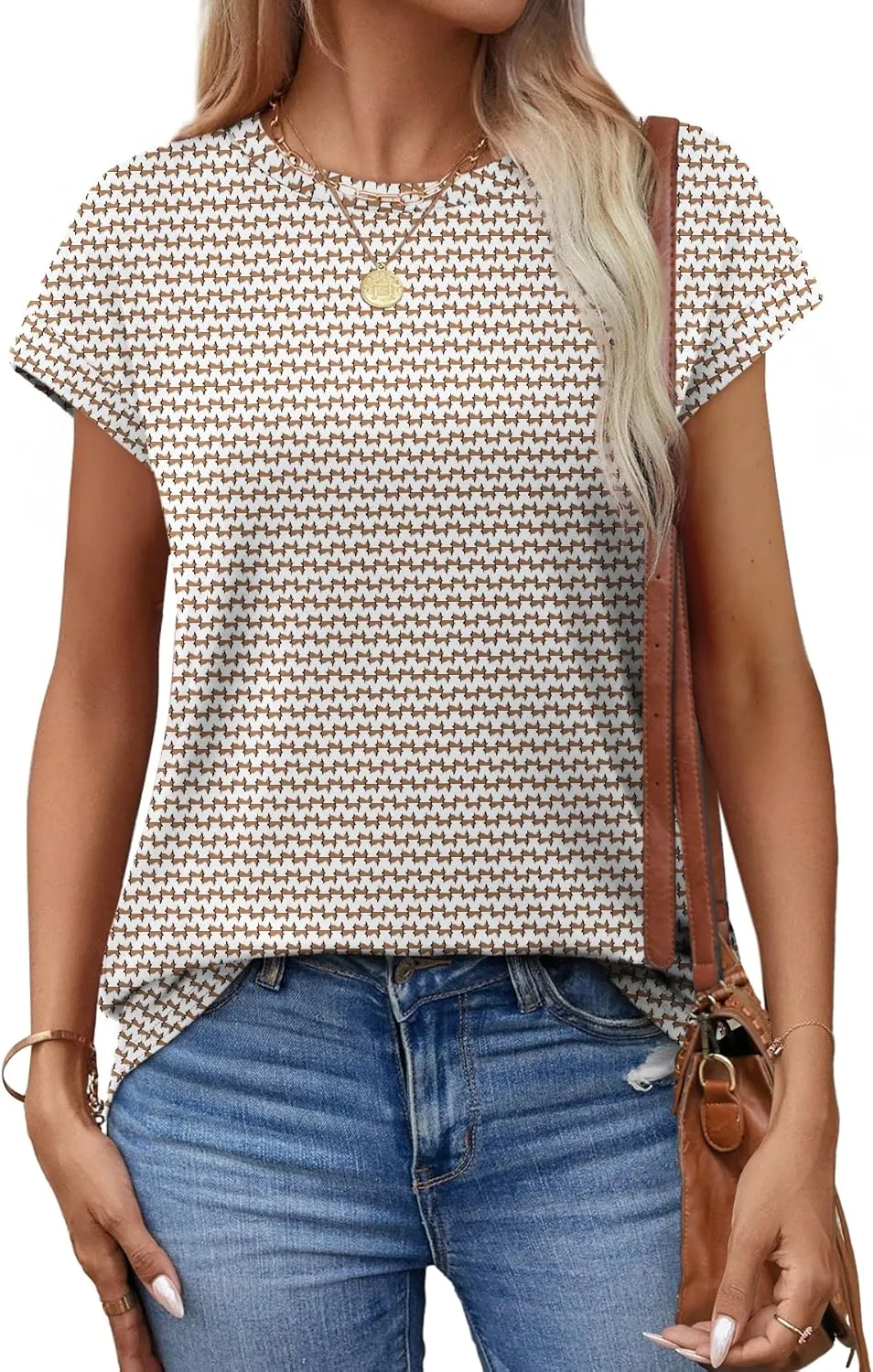 Alaroo Womens Summer Tops Short Sleeve Shirts Crew Neck Cute Trendy Tunic Blouses (S-3XL)