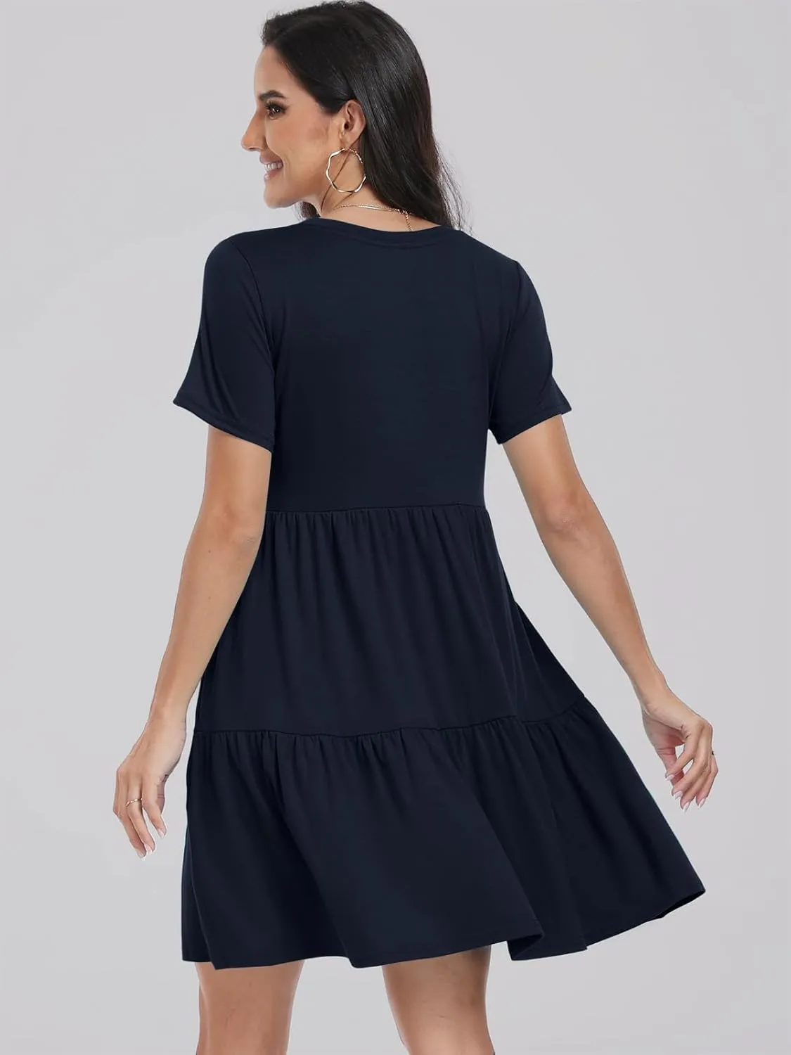 ANRABESS Women Summer Casual Dress Short Sleeve Crewneck Swing Mini Tshirt Dresses 2025 Vacation Beach Short Sundress