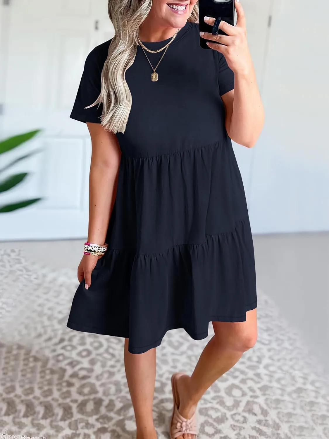 ANRABESS Women Summer Casual Dress Short Sleeve Crewneck Swing Mini Tshirt Dresses 2025 Vacation Beach Short Sundress