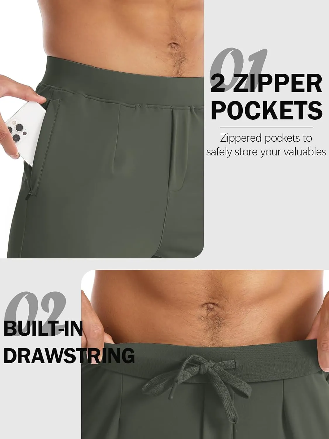 Aolesy Men's Joggers Sweatpants with Zipper Pockets Lightweight Stretch Athletic Gym Pants for Workout, Running, Golf