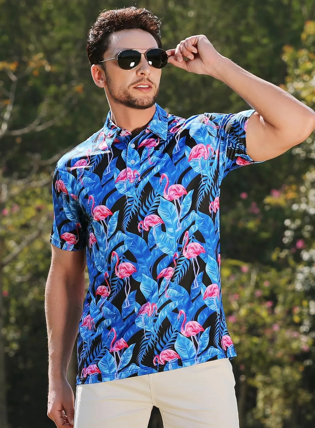 APTRO Men's Polo Shirts Short Sleeve Moisture Wicking Fashion Print Hawaiian Golf Shirts for Men