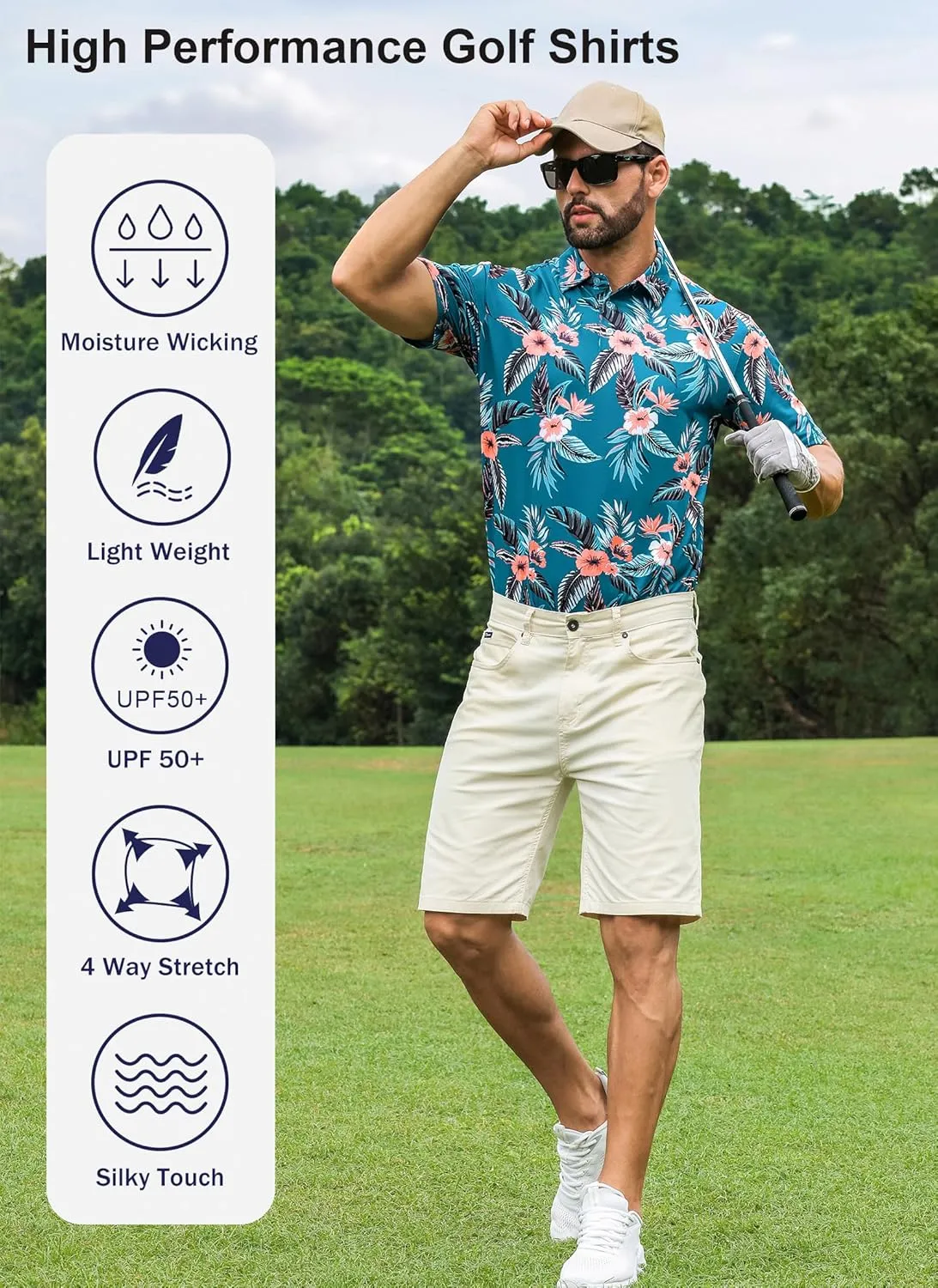 APTRO Men's Polo Shirts Short Sleeve Moisture Wicking Fashion Print Hawaiian Golf Shirts for Men