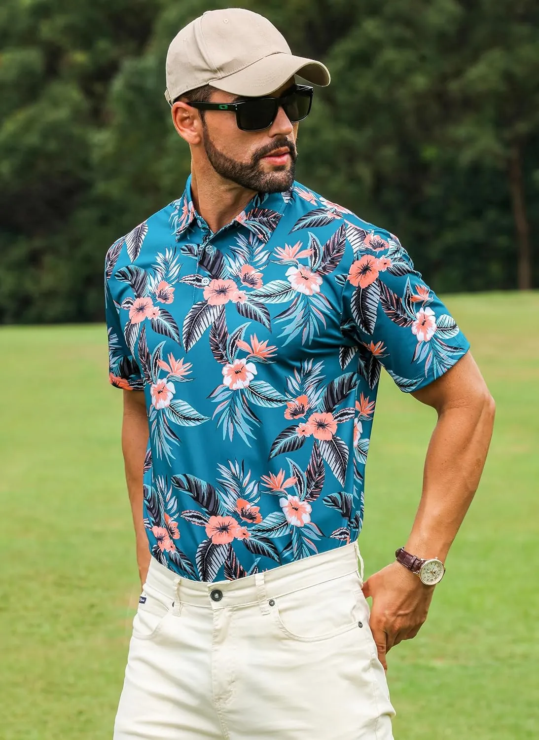 APTRO Men's Polo Shirts Short Sleeve Moisture Wicking Fashion Print Hawaiian Golf Shirts for Men