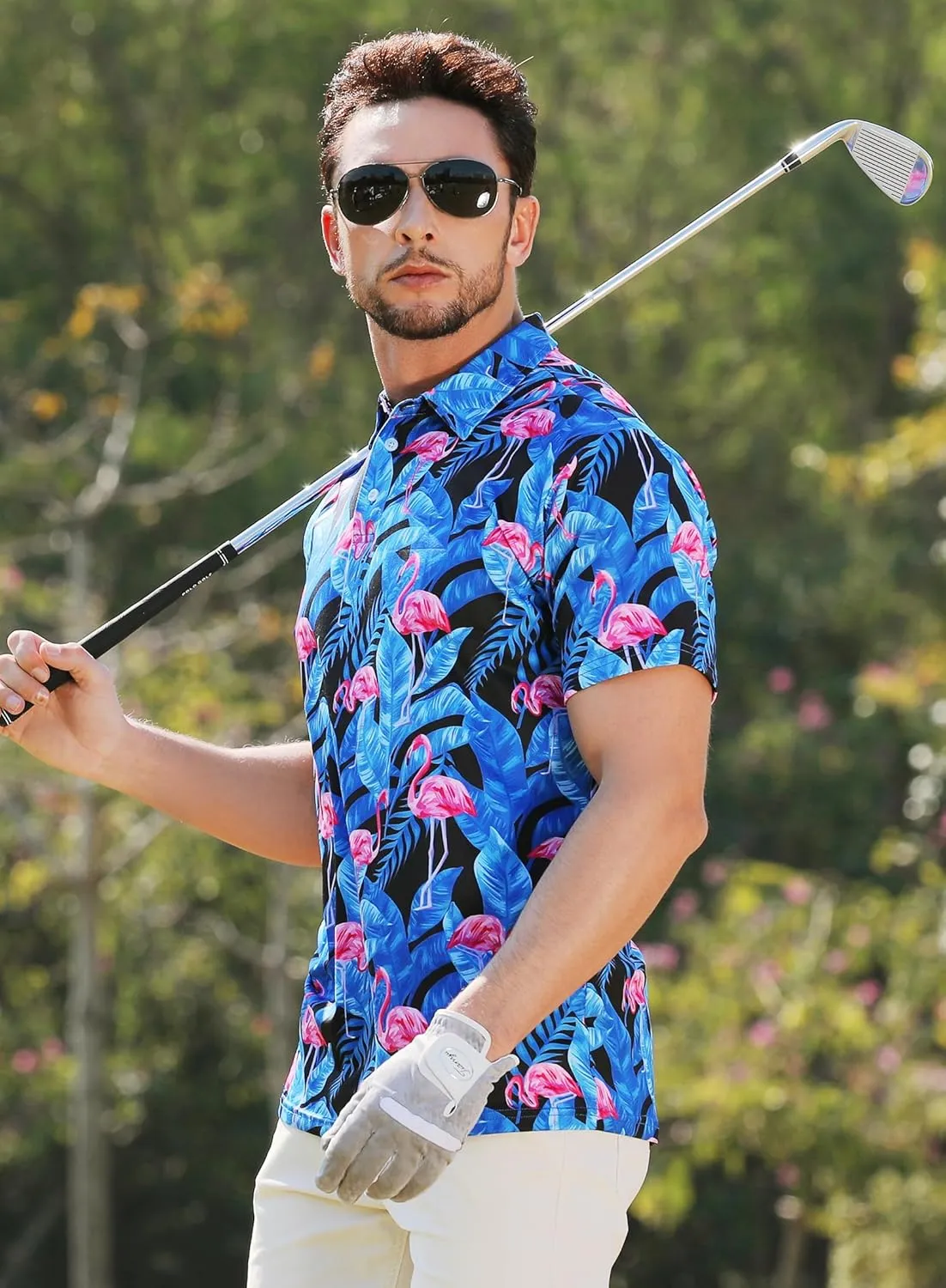 APTRO Men's Polo Shirts Short Sleeve Moisture Wicking Fashion Print Hawaiian Golf Shirts for Men