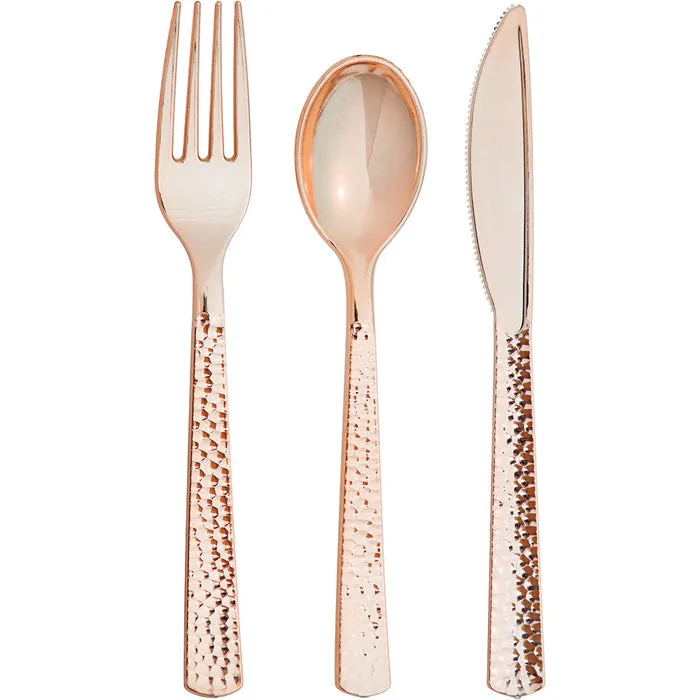 Assorted Cutlery, Rose Gold Hammered (24/Pkg)