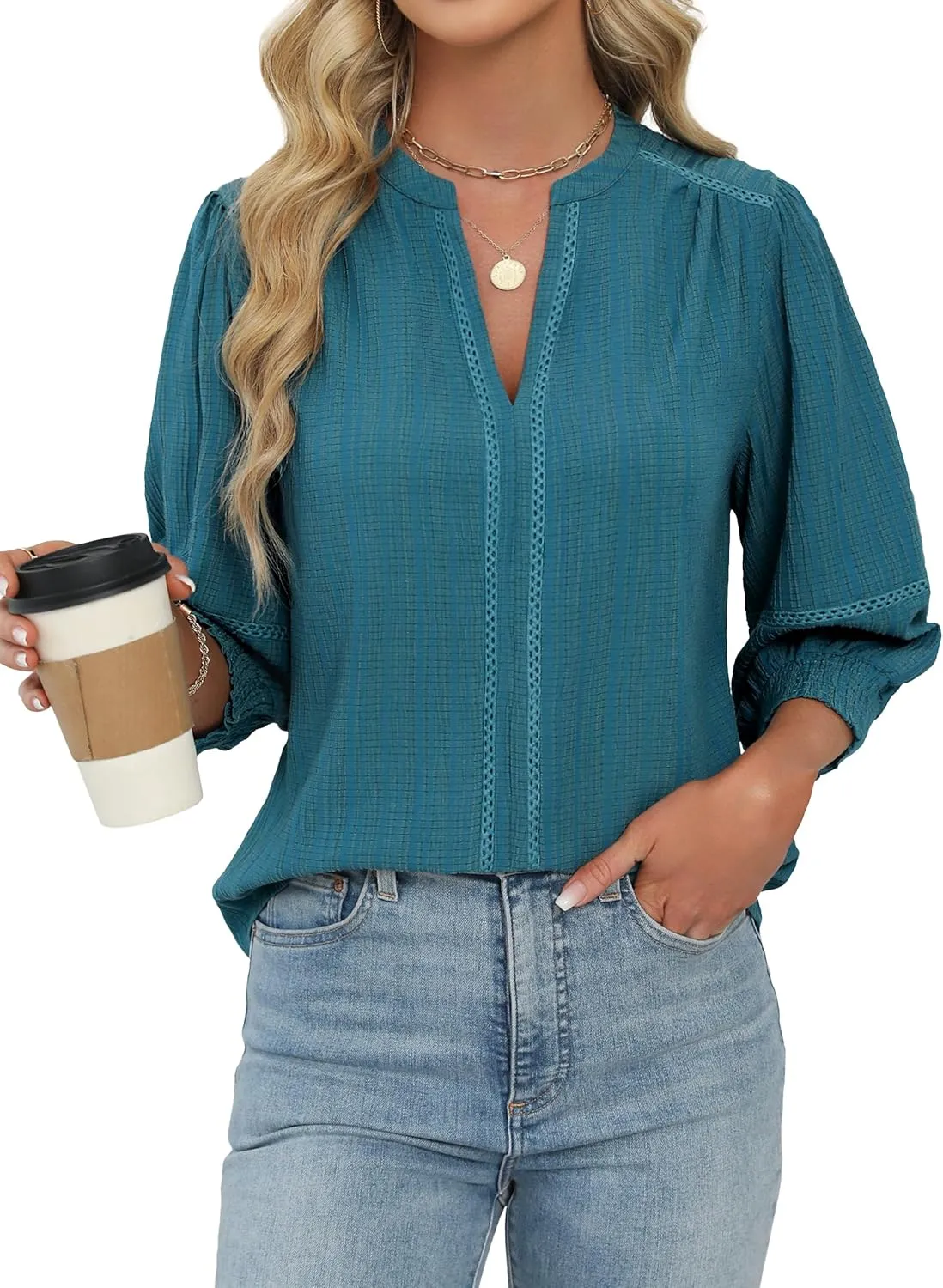 Blooming Jelly Womens Dressy Business Casual Tops Trendy 3/4 Length Sleeve Shirts Cute Summer Blouses Work Outfits