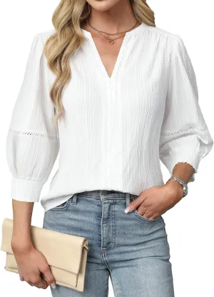 Blooming Jelly Womens Dressy Business Casual Tops Trendy 3/4 Length Sleeve Shirts Cute Summer Blouses Work Outfits