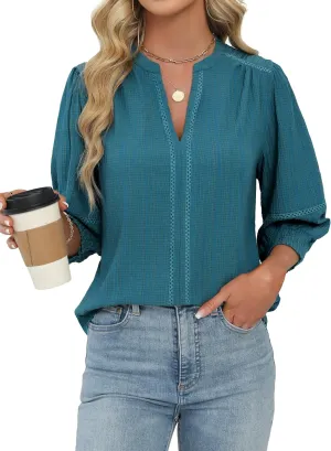 Blooming Jelly Womens Dressy Business Casual Tops Trendy 3/4 Length Sleeve Shirts Cute Summer Blouses Work Outfits