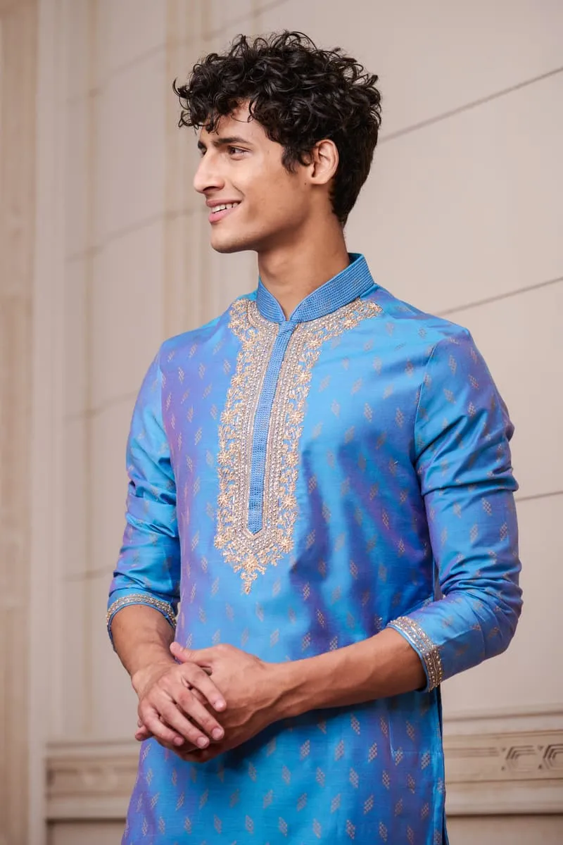 Blue Jacquard Kurta