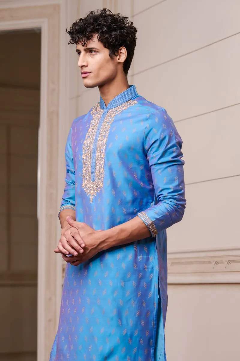 Blue Jacquard Kurta