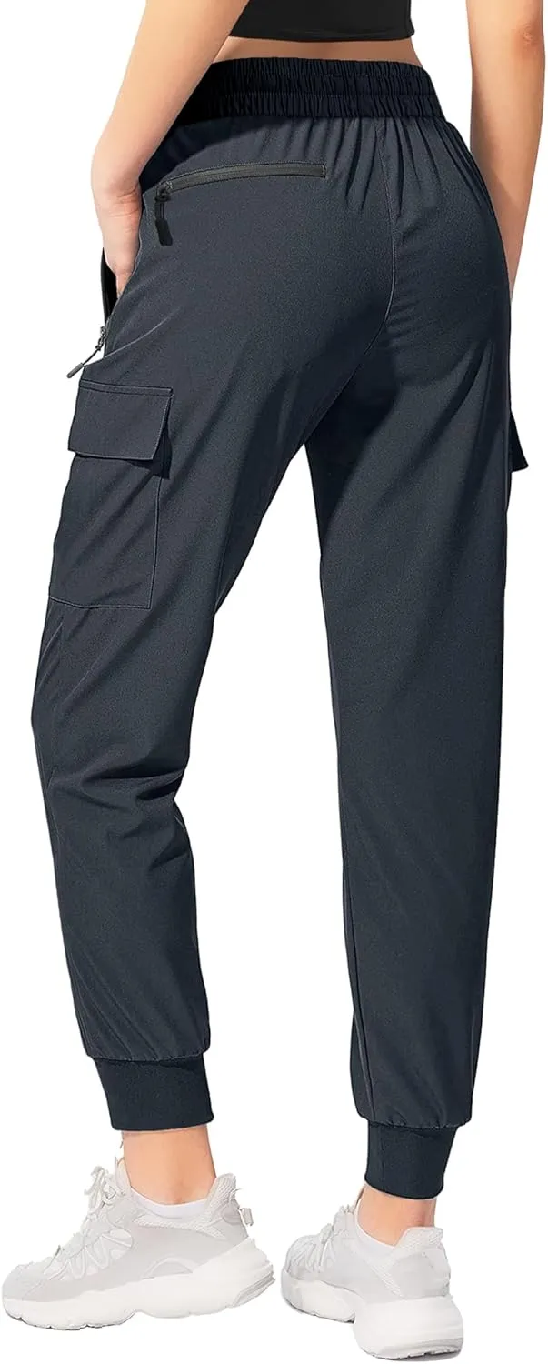 Buauty Womens Joggers Quick Dry Lightweight Cargo Joggers Hiking Pants with Pockets Elastic Waist for Travel and Camping