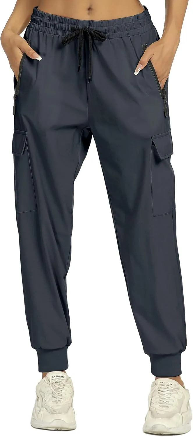 Buauty Womens Joggers Quick Dry Lightweight Cargo Joggers Hiking Pants with Pockets Elastic Waist for Travel and Camping