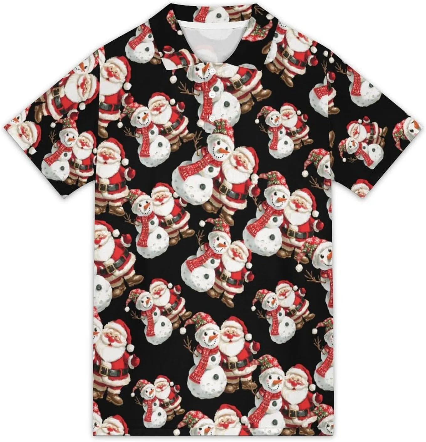 Christmas Snowman and Santa Mens Polo Shirts Short Sleeve Mesh Gym T-Shirt Summer Tee Top