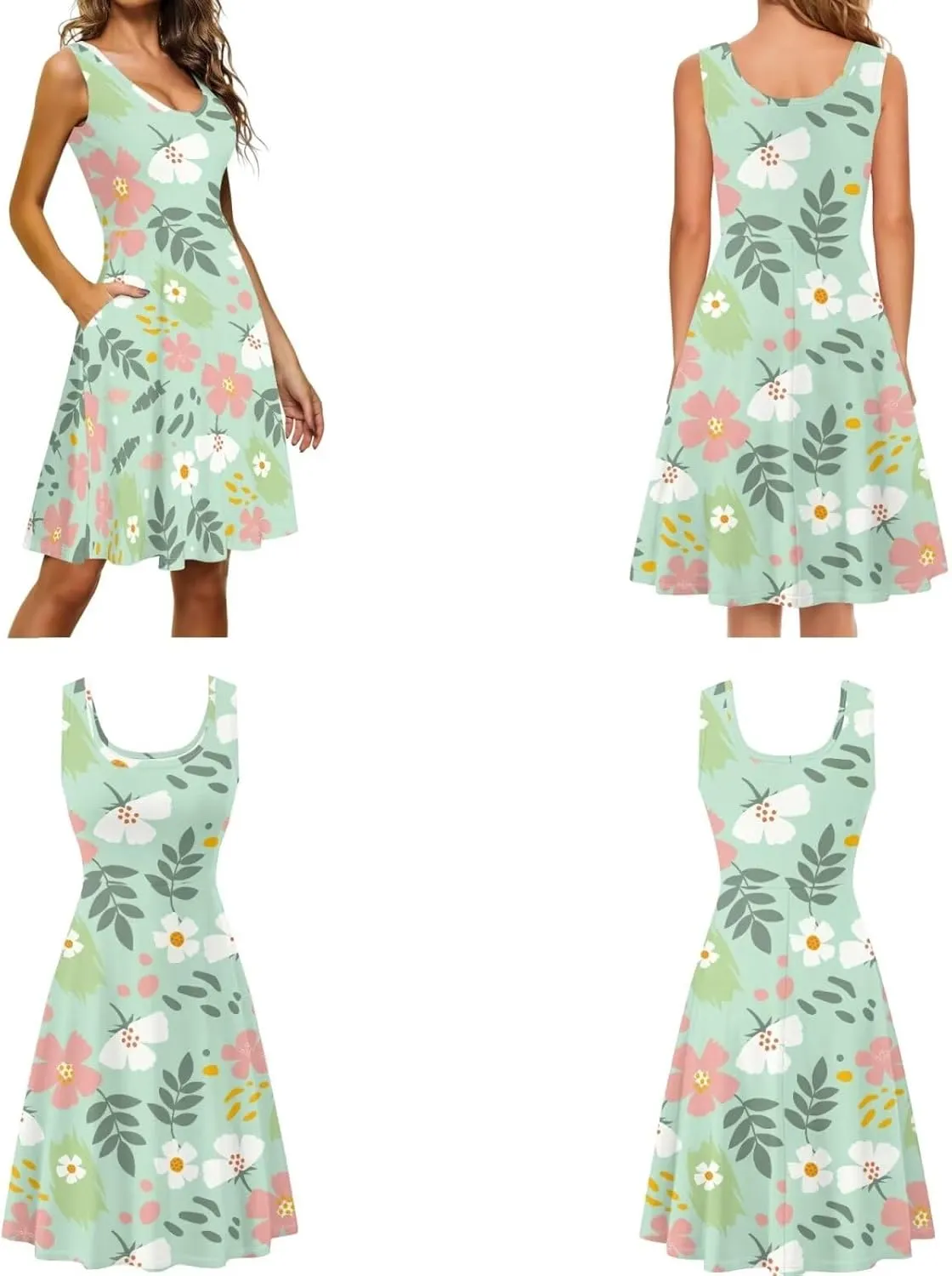 Dreaweet Summer Dresses for Women A-Line Sleeveless Flowy Sun Dresses,Men's Casual Button-Down Shirts,Couple Matching Outfits