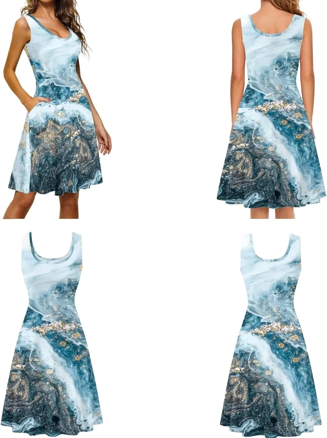 Dreaweet Summer Dresses for Women A-Line Sleeveless Flowy Sun Dresses,Men's Casual Button-Down Shirts,Couple Matching Outfits