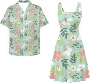 Dreaweet Summer Dresses for Women A-Line Sleeveless Flowy Sun Dresses,Men's Casual Button-Down Shirts,Couple Matching Outfits