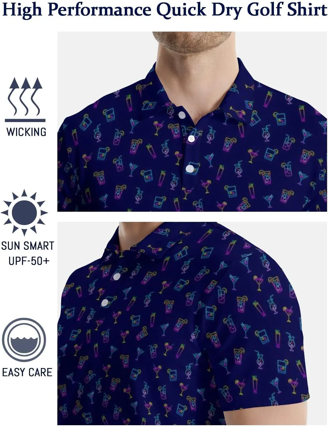 Funny Golf Shirts for Men Moisture Wicking Men's Fun Golf Polo Shirts Quick-Dry Polo Shirts Short Sleeve