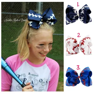 Girls 7" Baseball Hair Bow, Girls Jumbo Hair Bow, Hair Accessories, Bows