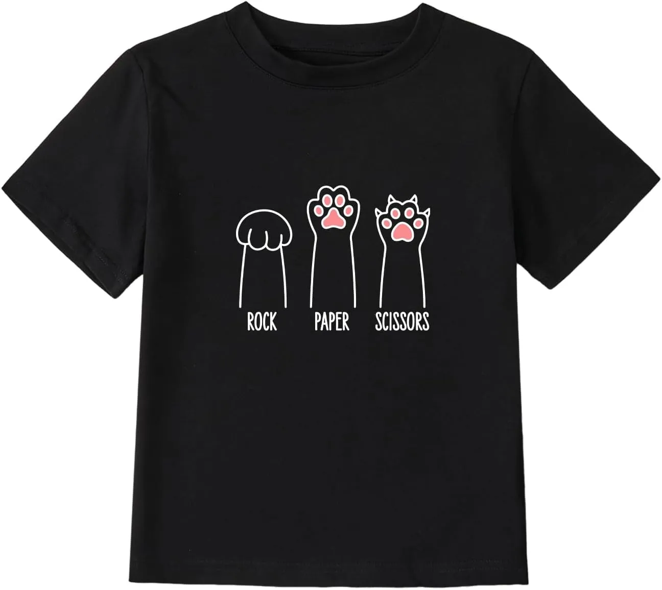 Girl's Rock Paper Scissors Cute Paw Funny Cat T-Shirt