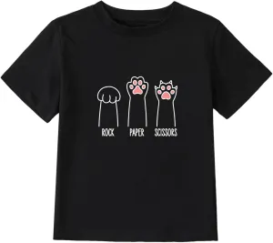 Girl's Rock Paper Scissors Cute Paw Funny Cat T-Shirt