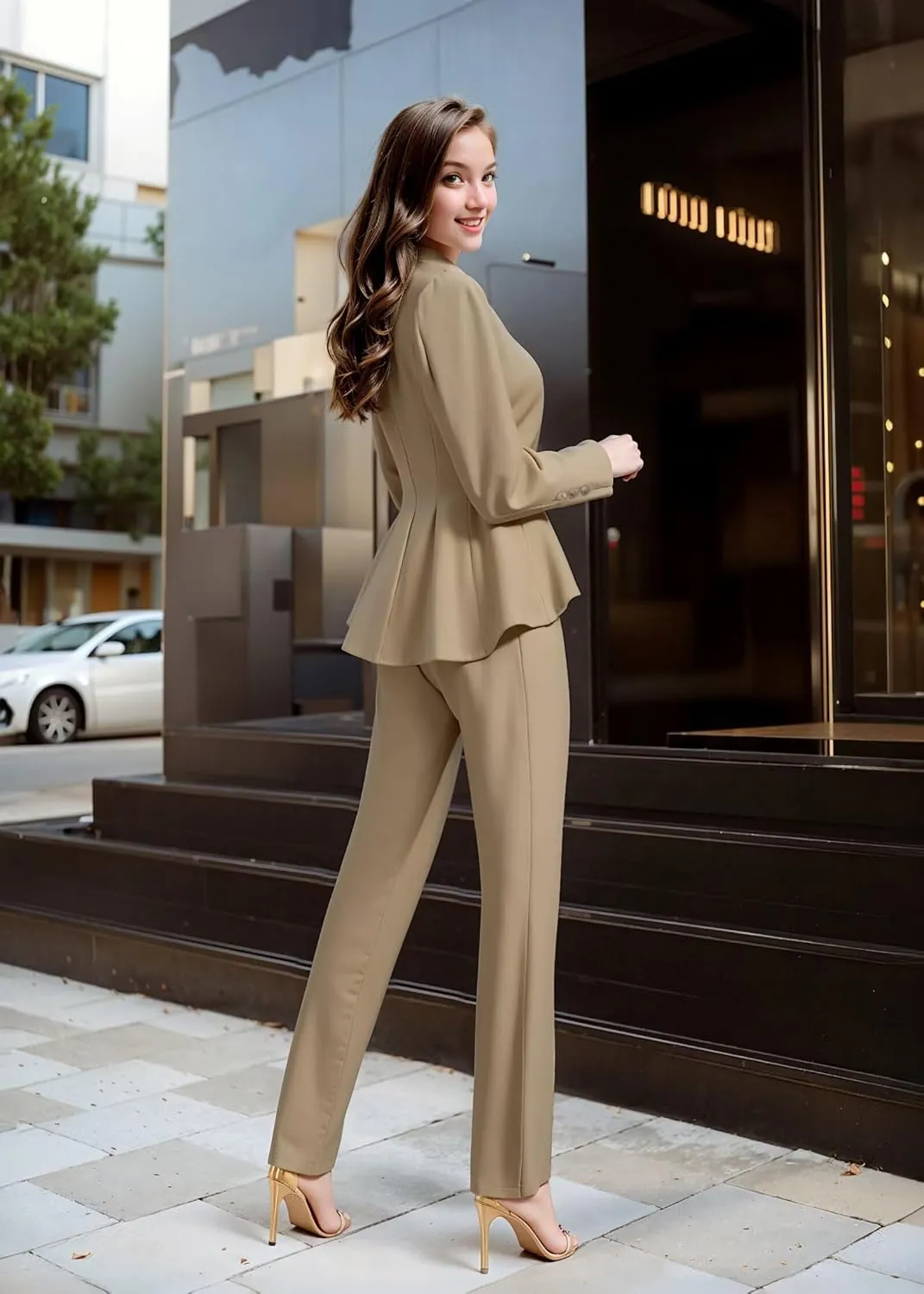 Hybrid & Company Women's Casual Work Office Dressy Double Lapel Single Button Peplum Comfortable Blazer