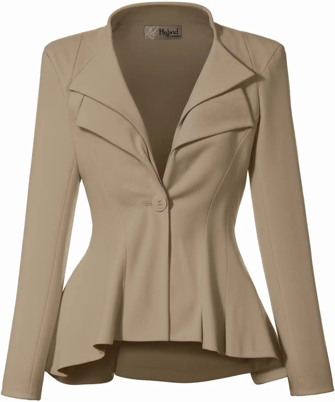 Hybrid & Company Women's Casual Work Office Dressy Double Lapel Single Button Peplum Comfortable Blazer