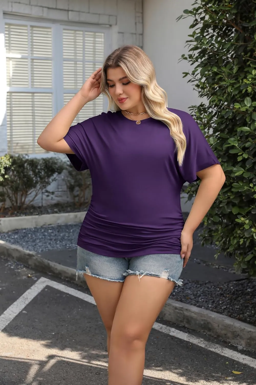 IN'VOLAND Women's Plus Size Casual Short Sleeve Dolman Top Boat Neck T Shirts