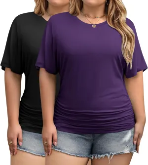 IN'VOLAND Women's Plus Size Casual Short Sleeve Dolman Top Boat Neck T Shirts