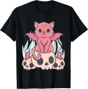 Kawaii Pastel Goth Cute Creepy Demon Cat and Skull Anime Art T-Shirt