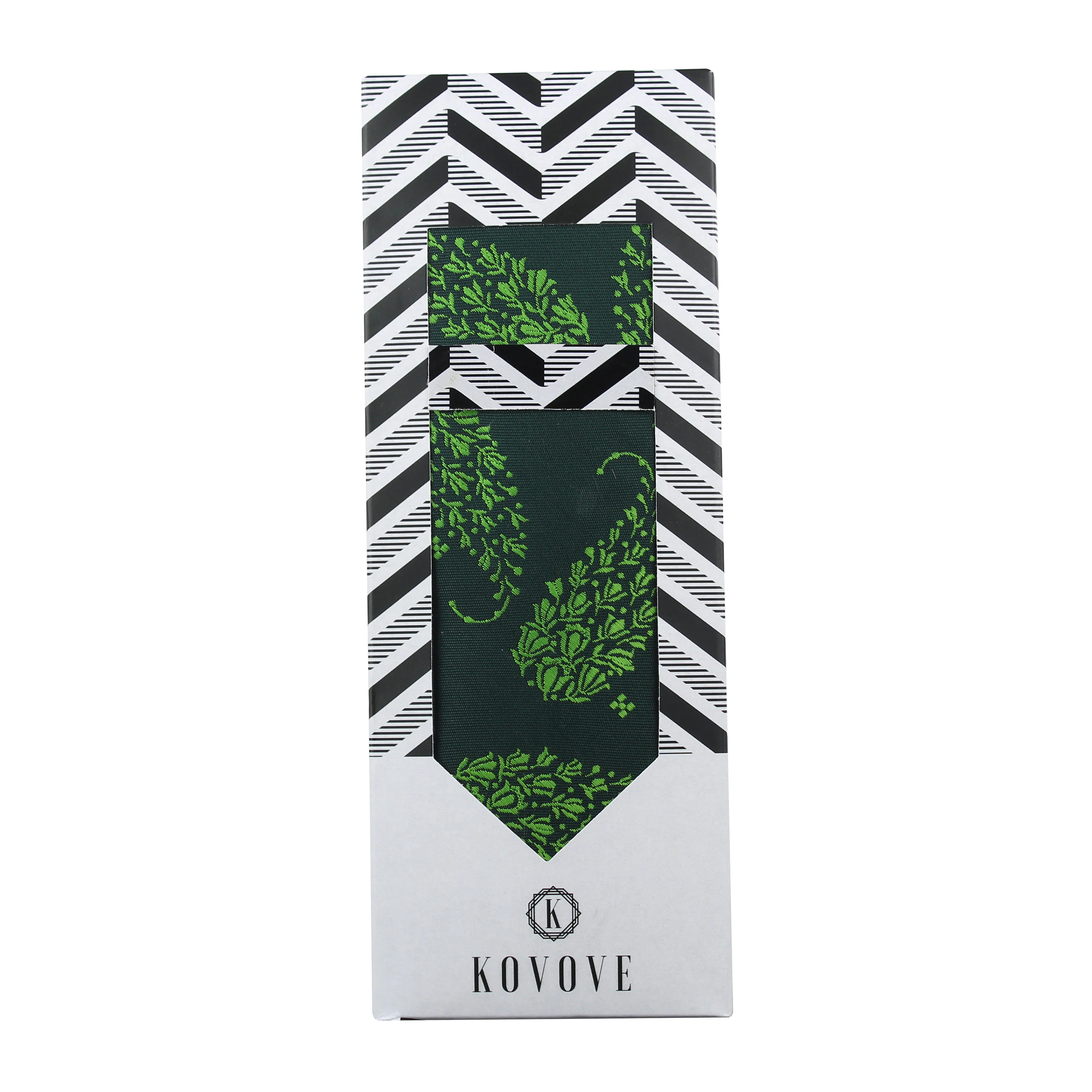 Kovove Green Floral Necktie and Pocket Square Gift Box