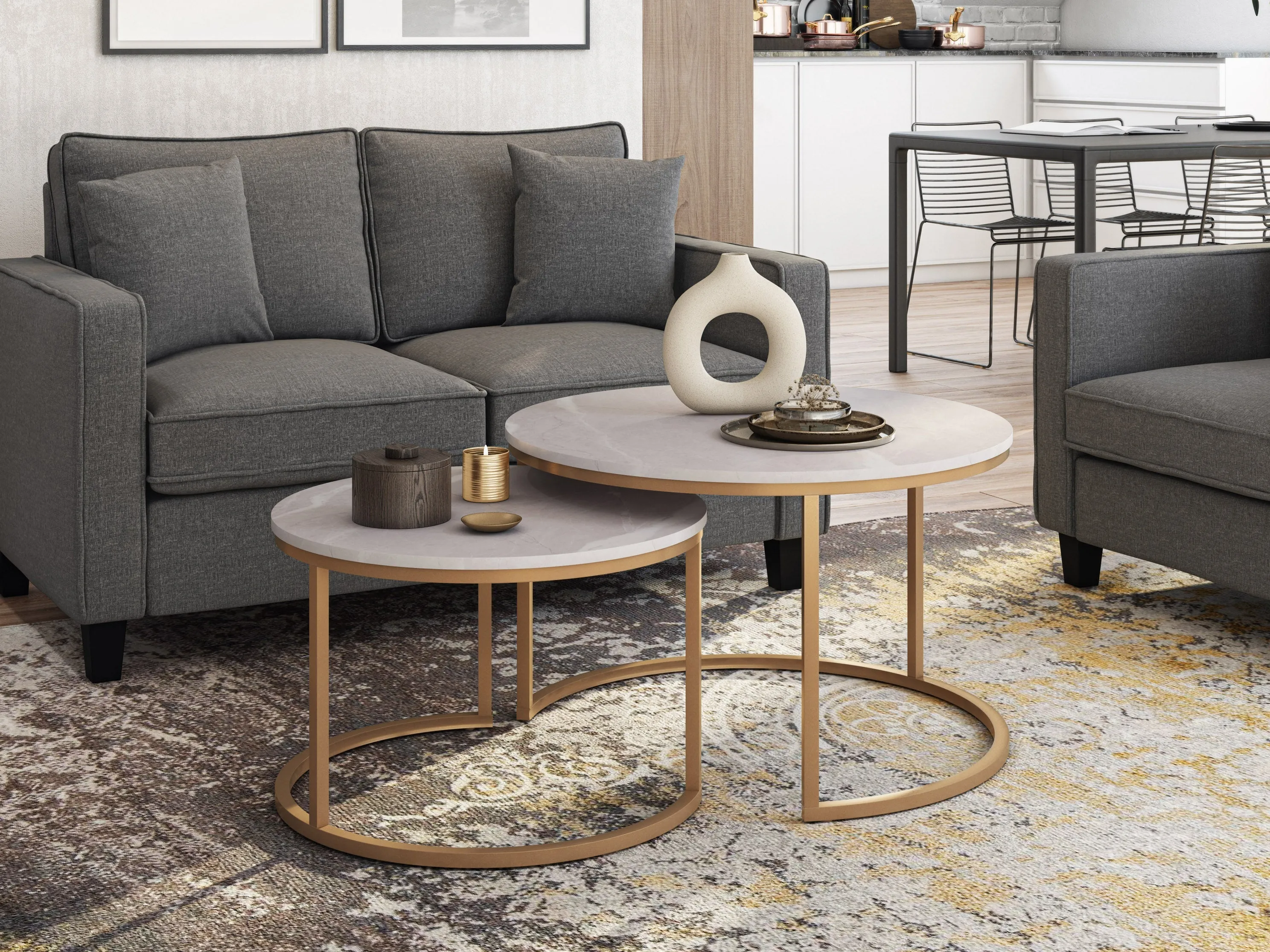 Marble and Gold Round Nesting Coffee Tables