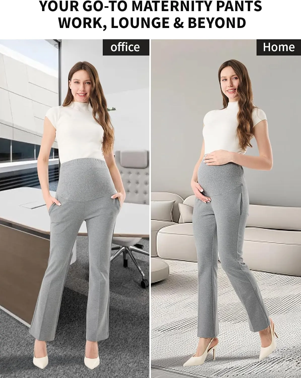 Maternity Clothes Flare Leggings Work Sets Outfits with Pockets Dress Yoga Scrub Comfortable Pants for Stretch Women