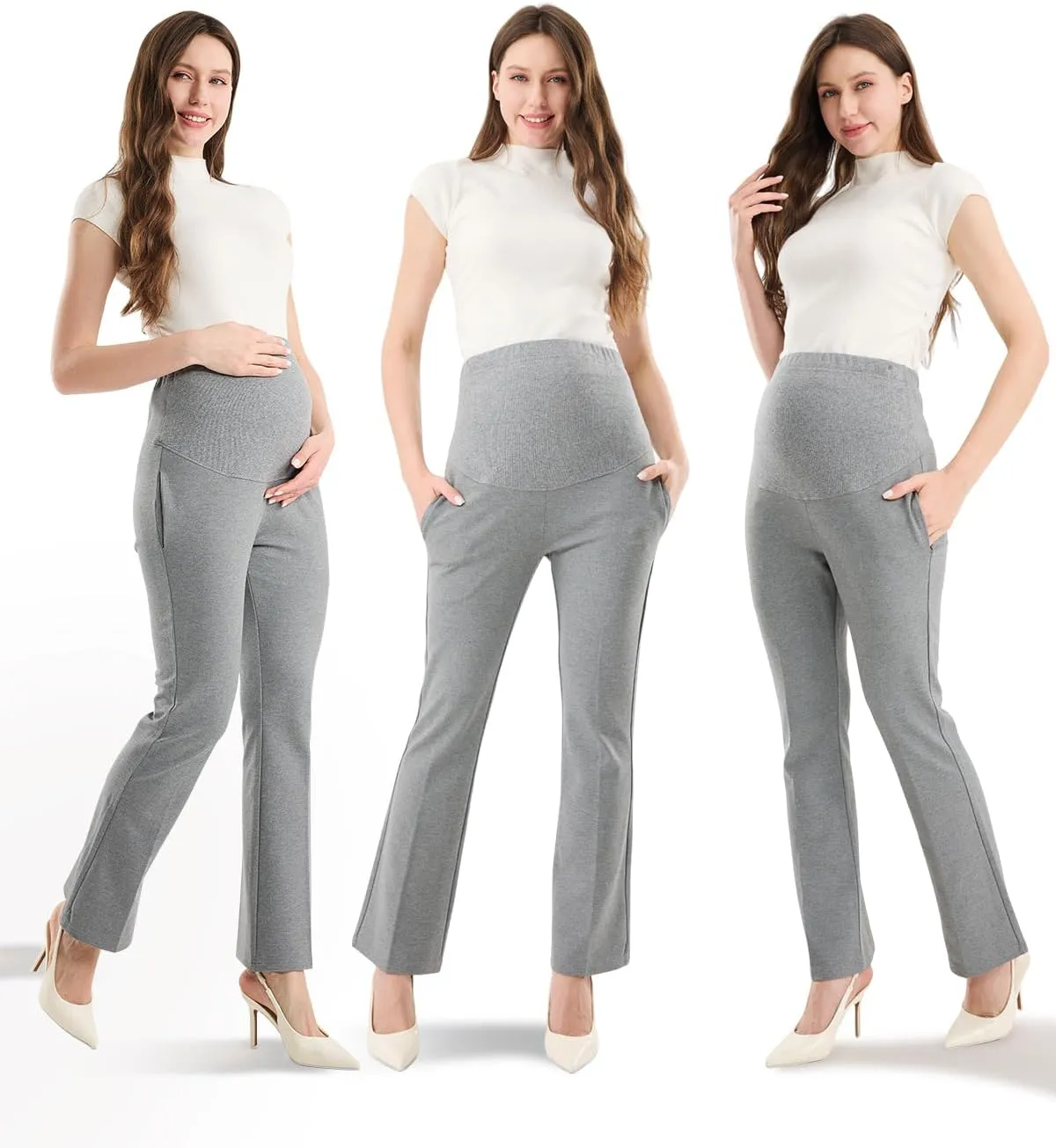 Maternity Clothes Flare Leggings Work Sets Outfits with Pockets Dress Yoga Scrub Comfortable Pants for Stretch Women