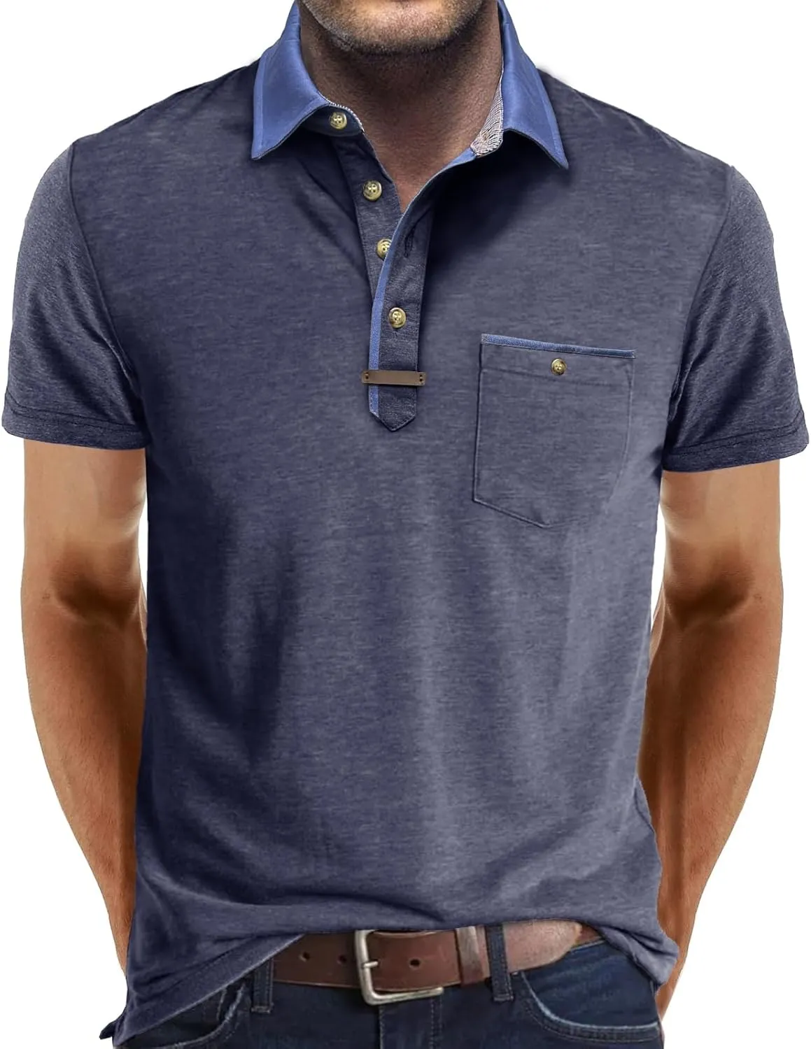 Men's Casual Polo Shirts Classic Button Basic Short Sleeve Shirt Lightweight Cotton Tees Golf Stylish Tops