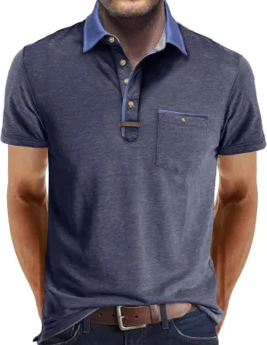 Men's Casual Polo Shirts Classic Button Basic Short Sleeve Shirt Lightweight Cotton Tees Golf Stylish Tops