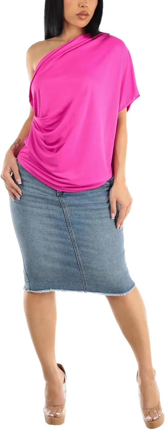 Moda Xpress Women's Stretchy Butt Lifting High Waisted Slim Fit Stylish Knee Length Soft Denim Pencil Skirt