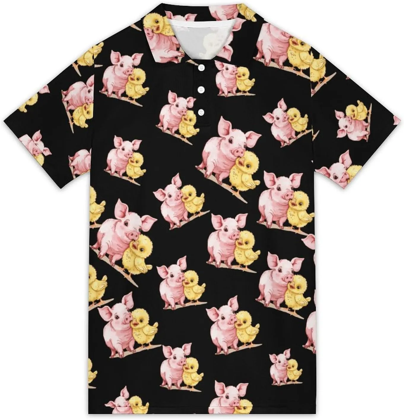 Pigs and Chicken Mens Polo Shirts Short Sleeve Mesh Gym T-Shirt Summer Tee Top