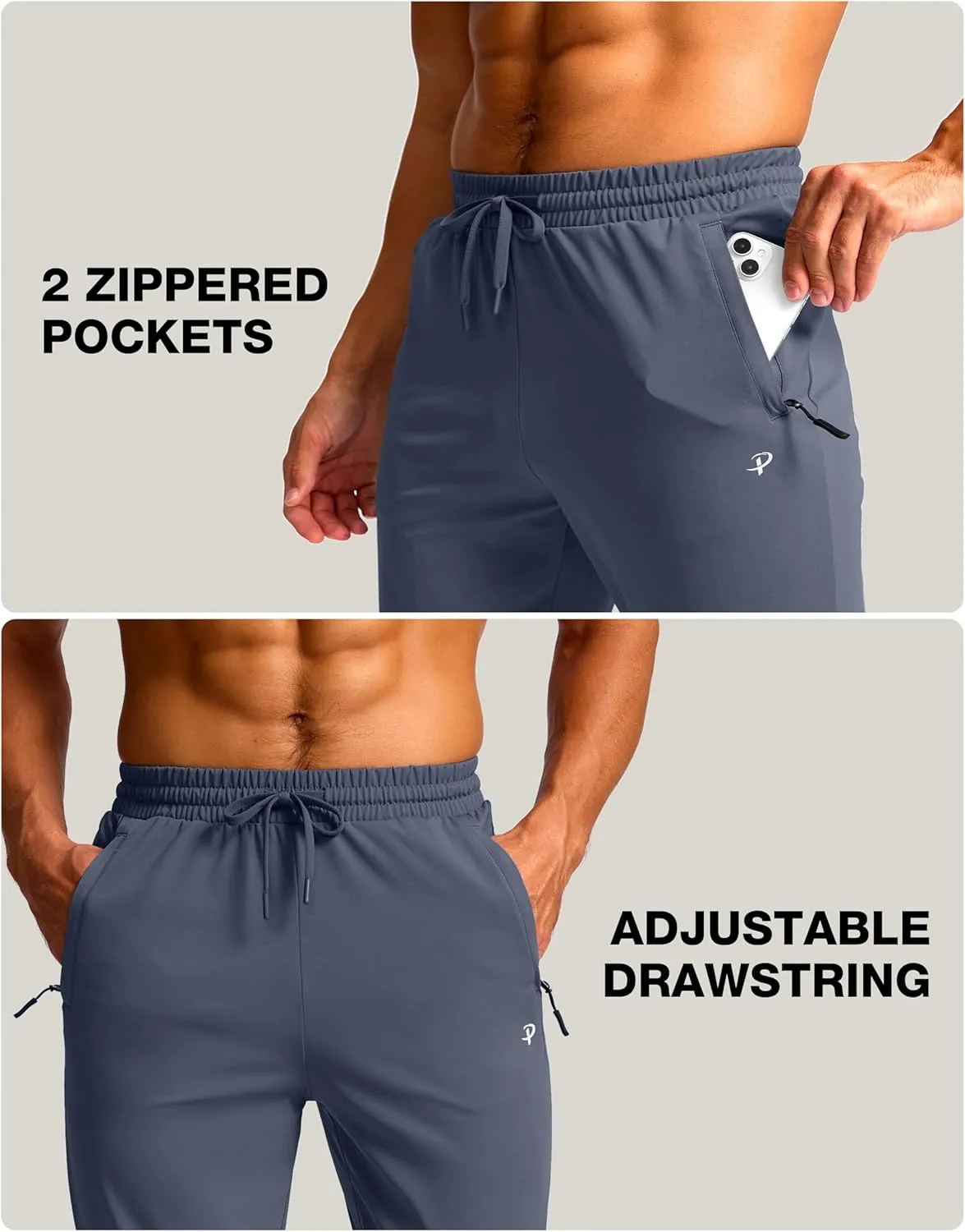 Pudolla 32"/34"/36" Inseam Men's Tall Sweatpants with Zipper Pockets Lightweight Joggers for Athletic Workout Casual