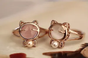 Rose Gold Plated Cute Cat Ring  Made with Genuine Austrian Crystals