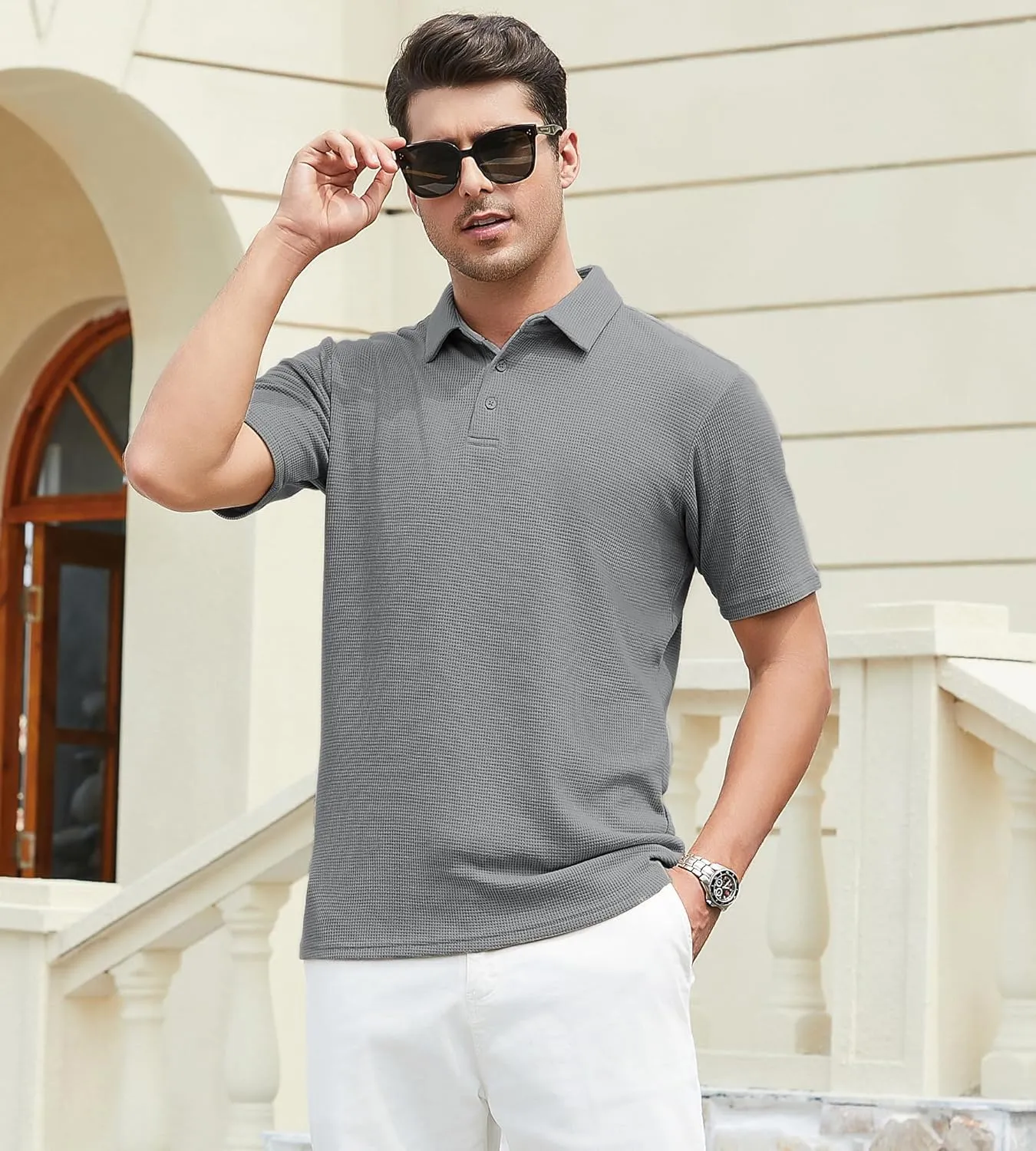 SAMERM Mens Zipper Polo Shirts Short Sleeve Casual Fashion Stylish Knit Polo T Shirt for Men