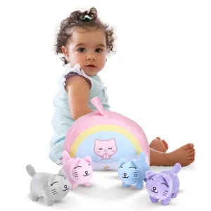 Set Of 5 Mini Stuffed Cats - Plush Cat Stuffed Animal With Rainbow Bag - Baby