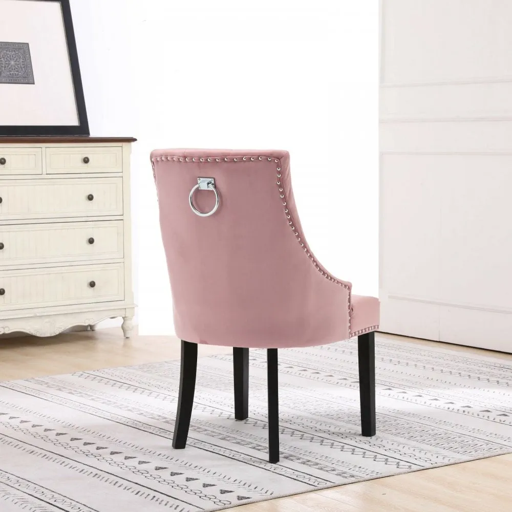 Set of Two Neo Pink Studded Velvet Dining Chair with Ring Knocker Detail
