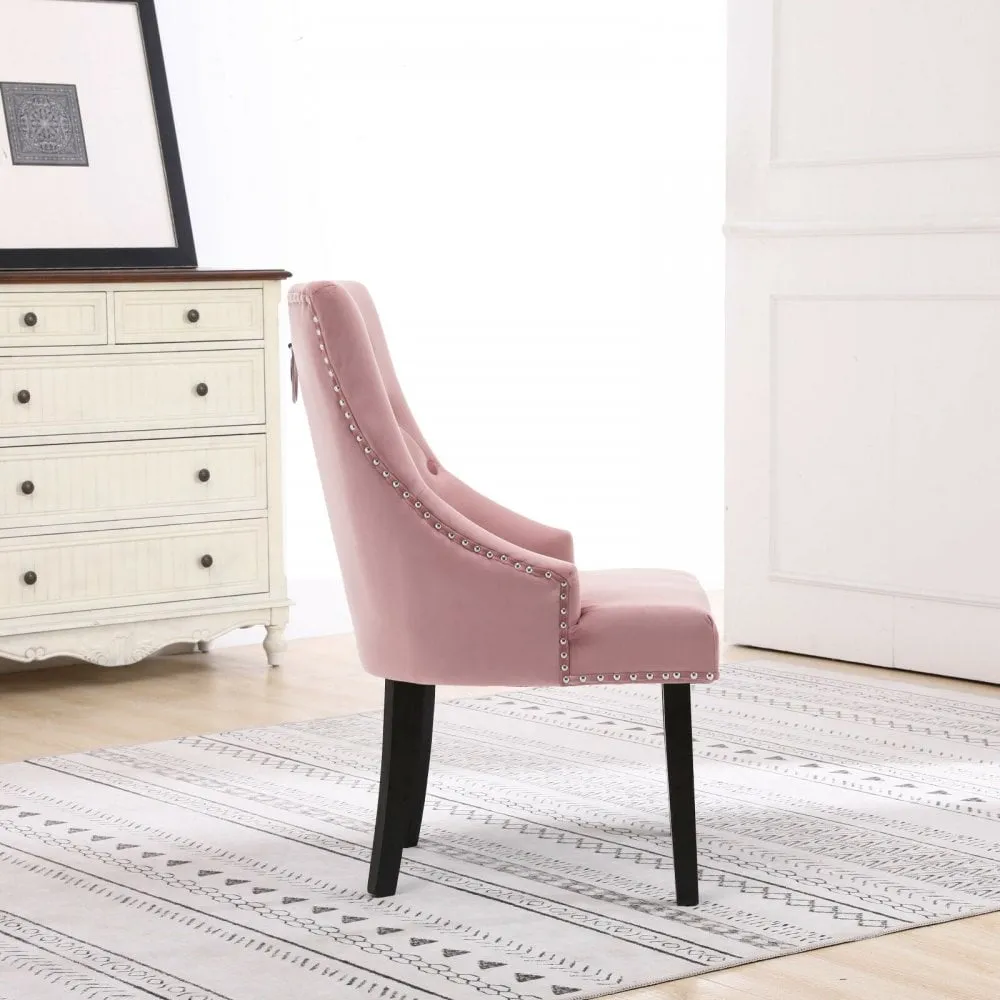 Set of Two Neo Pink Studded Velvet Dining Chair with Ring Knocker Detail