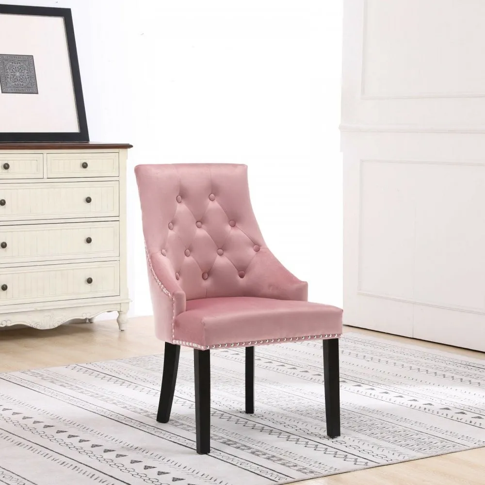 Set of Two Neo Pink Studded Velvet Dining Chair with Ring Knocker Detail