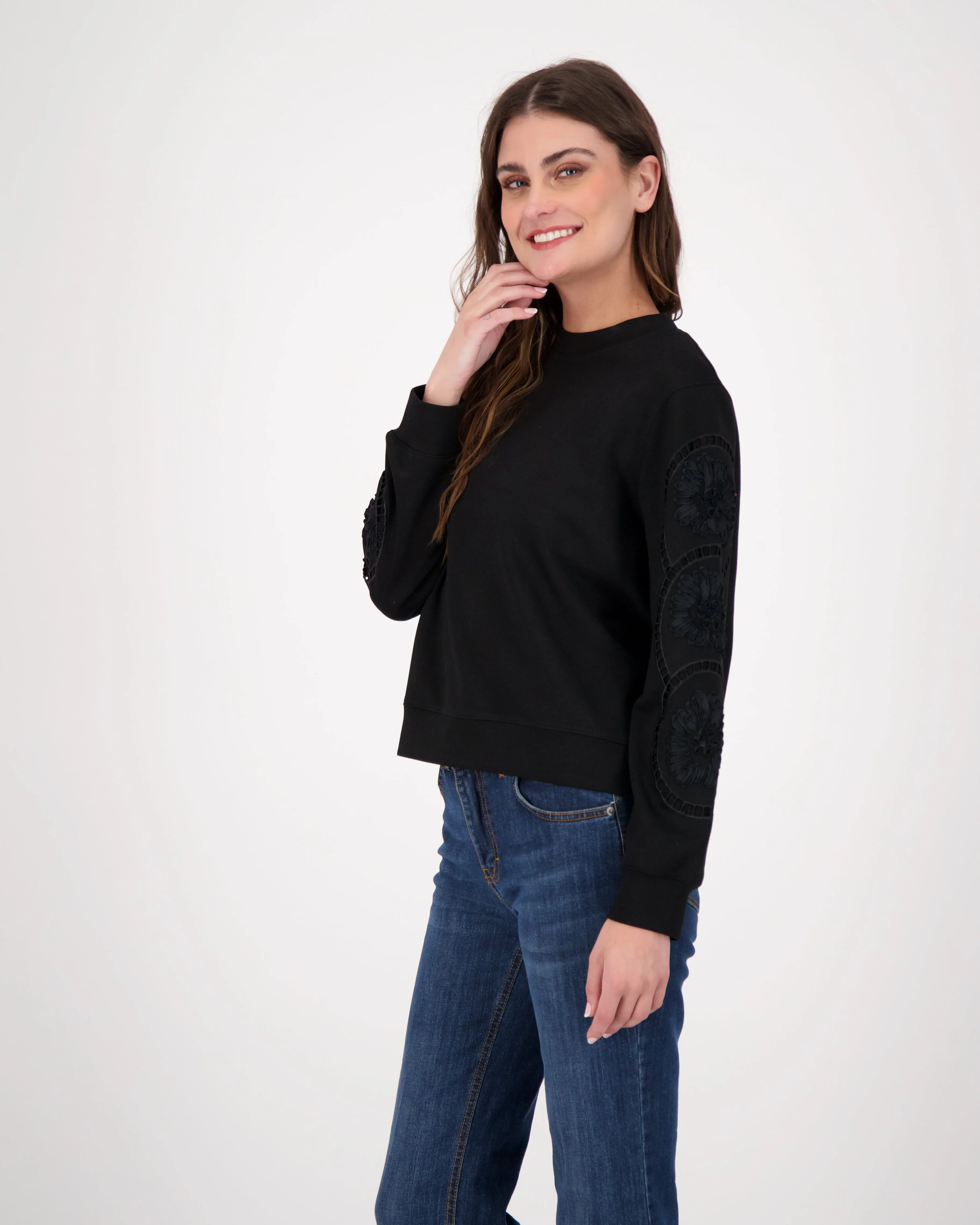 Sweatshirt With Ladder Lace Trimmer Sleeves