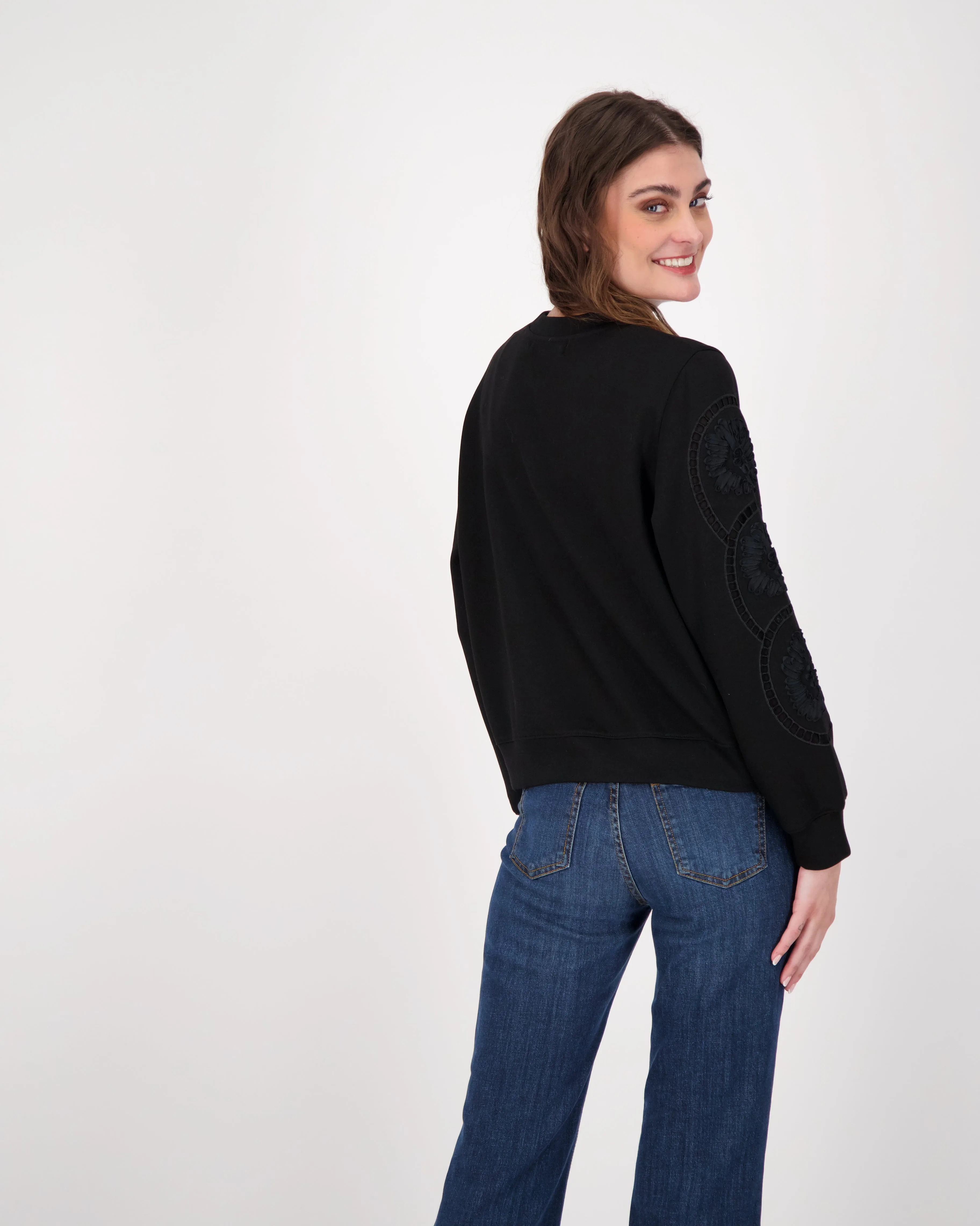 Sweatshirt With Ladder Lace Trimmer Sleeves