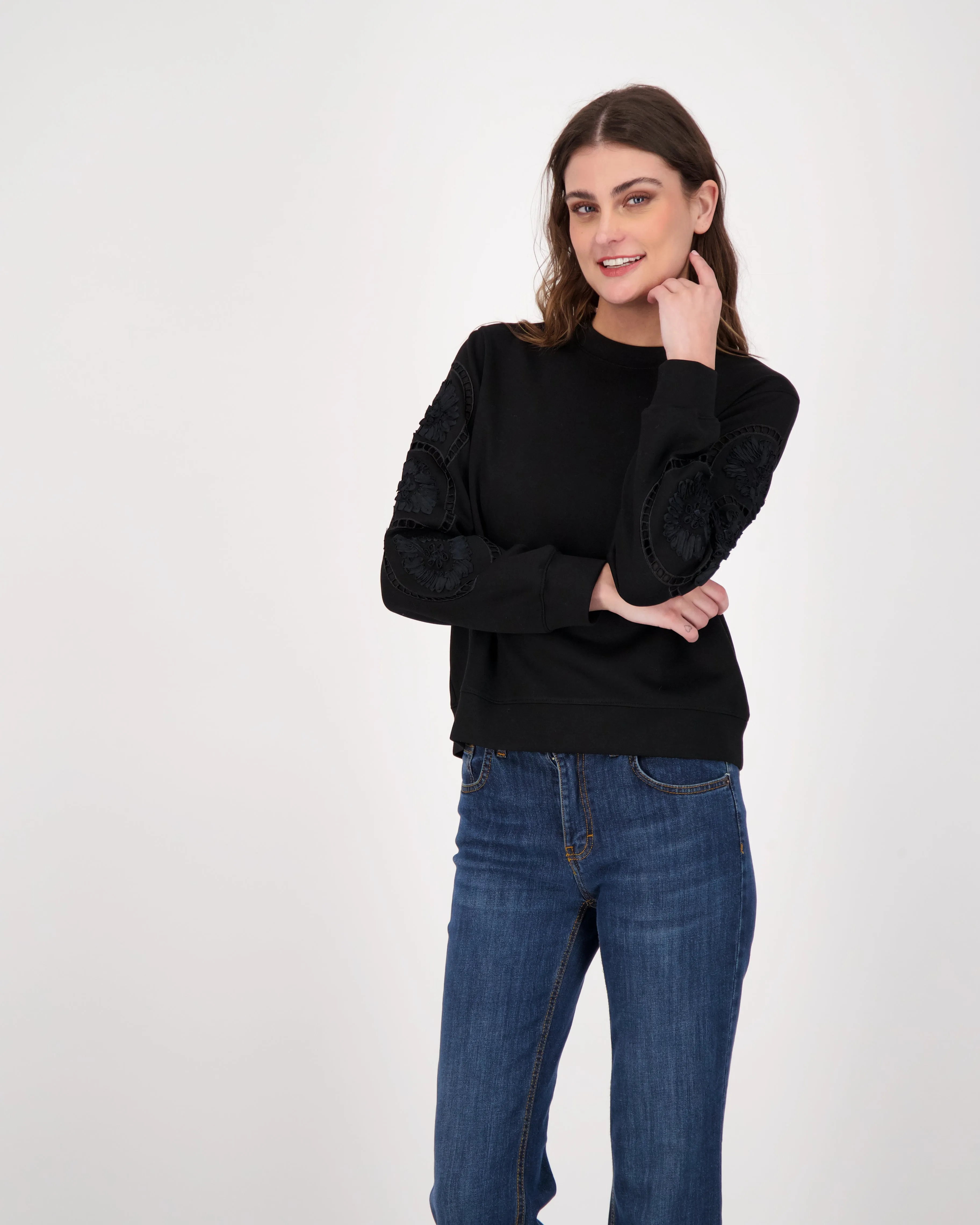 Sweatshirt With Ladder Lace Trimmer Sleeves