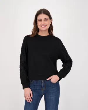 Sweatshirt With Ladder Lace Trimmer Sleeves